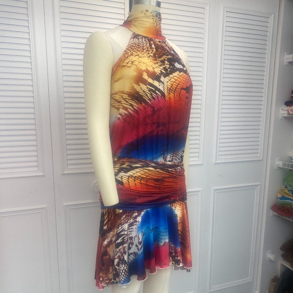 Dance America 1920 Style Flapper Dress , Orange Multicolor print full skirt - Picture 2 of 11
